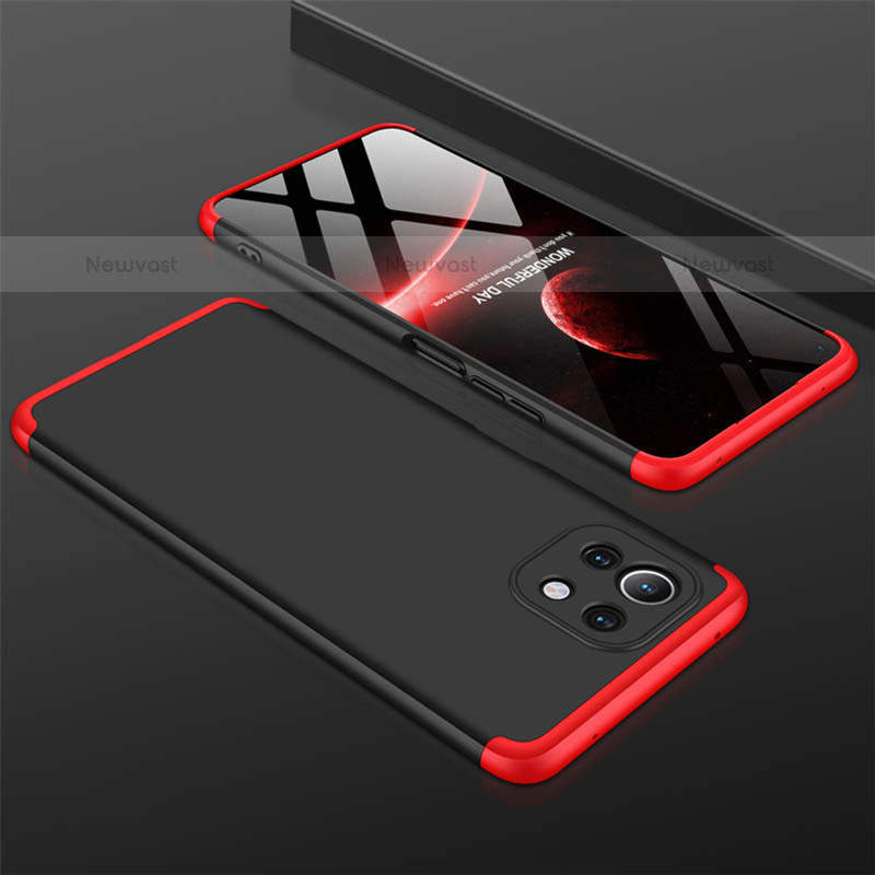 Hard Rigid Plastic Matte Finish Front and Back Cover Case 360 Degrees P01 for Xiaomi Mi 11 Lite 5G NE Red and Black