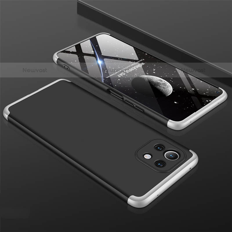 Hard Rigid Plastic Matte Finish Front and Back Cover Case 360 Degrees P01 for Xiaomi Mi 11 Lite 5G NE Silver and Black