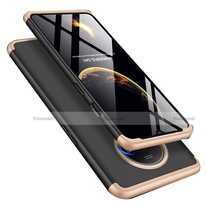 Hard Rigid Plastic Matte Finish Front and Back Cover Case 360 Degrees P02 for OnePlus 7T Gold and Black