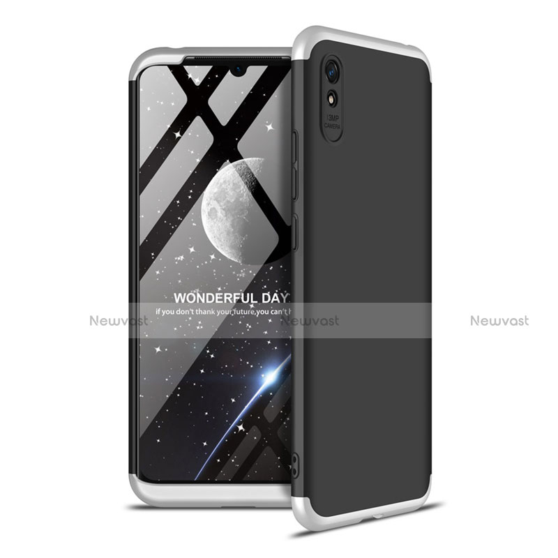 Hard Rigid Plastic Matte Finish Front and Back Cover Case 360 Degrees P02 for Xiaomi Redmi 9i Silver and Black