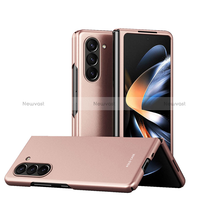 Hard Rigid Plastic Matte Finish Front and Back Cover Case 360 Degrees Q03H for Samsung Galaxy Z Fold5 5G Rose Gold