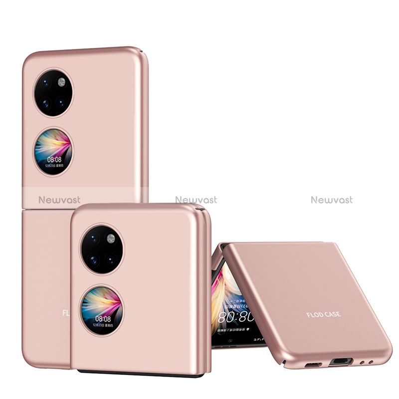 Hard Rigid Plastic Matte Finish Front and Back Cover Case 360 Degrees QH1 for Huawei P50 Pocket Rose Gold