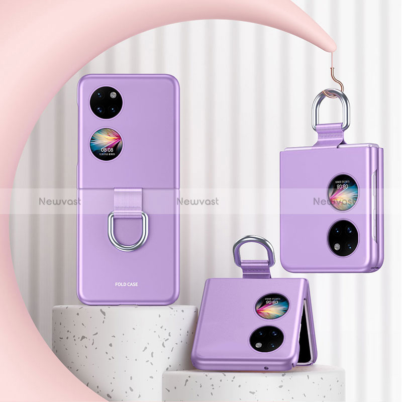 Hard Rigid Plastic Matte Finish Front and Back Cover Case 360 Degrees QH2 for Huawei P50 Pocket Purple