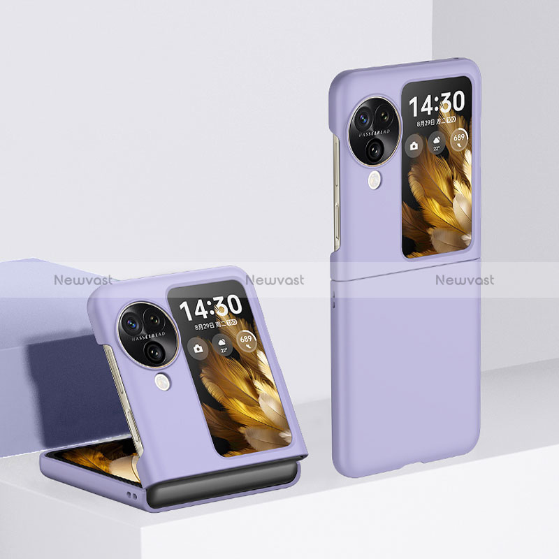 Hard Rigid Plastic Matte Finish Front and Back Cover Case 360 Degrees QH3 for Oppo Find N3 Flip 5G Purple