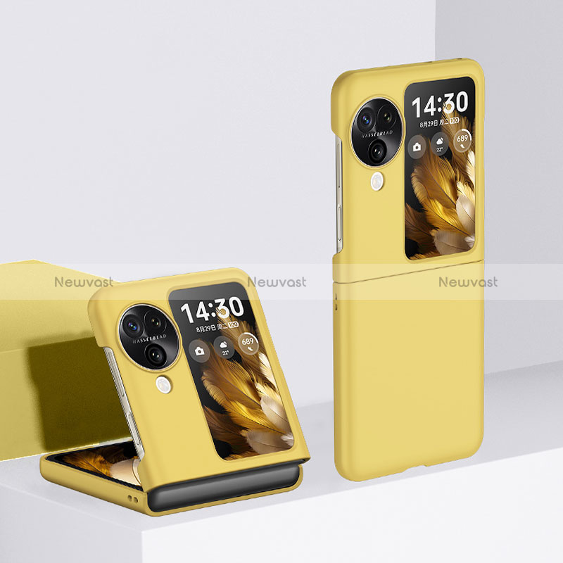 Hard Rigid Plastic Matte Finish Front and Back Cover Case 360 Degrees QH3 for Oppo Find N3 Flip 5G Yellow