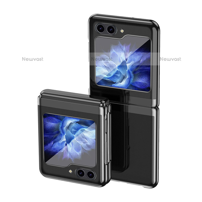 Hard Rigid Plastic Matte Finish Front and Back Cover Case 360 Degrees QH3 for Samsung Galaxy Z Flip5 5G Black