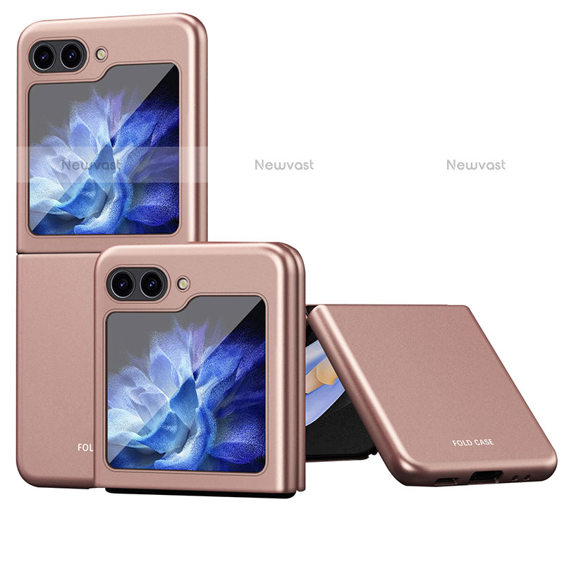 Hard Rigid Plastic Matte Finish Front and Back Cover Case 360 Degrees QH4 for Samsung Galaxy Z Flip5 5G Rose Gold