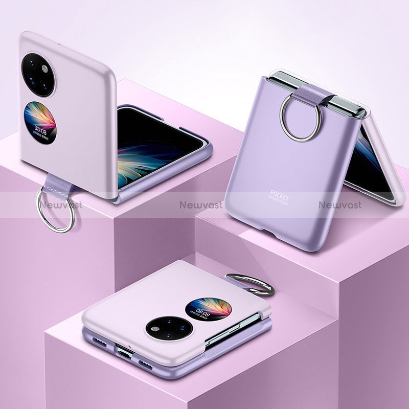 Hard Rigid Plastic Matte Finish Front and Back Cover Case 360 Degrees QK1 for Huawei P50 Pocket Purple