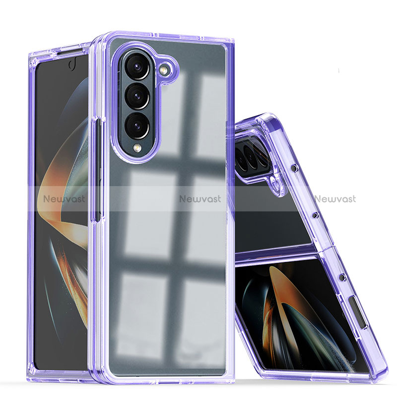 Hard Rigid Plastic Matte Finish Front and Back Cover Case 360 Degrees QW1 for Samsung Galaxy Z Fold5 5G Purple