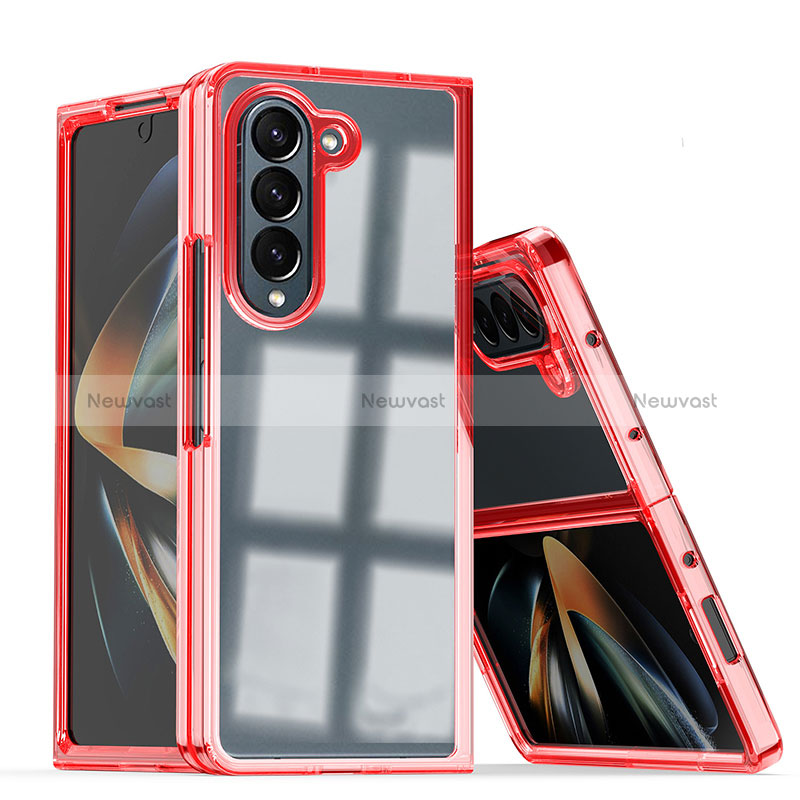 Hard Rigid Plastic Matte Finish Front and Back Cover Case 360 Degrees QW1 for Samsung Galaxy Z Fold5 5G Red