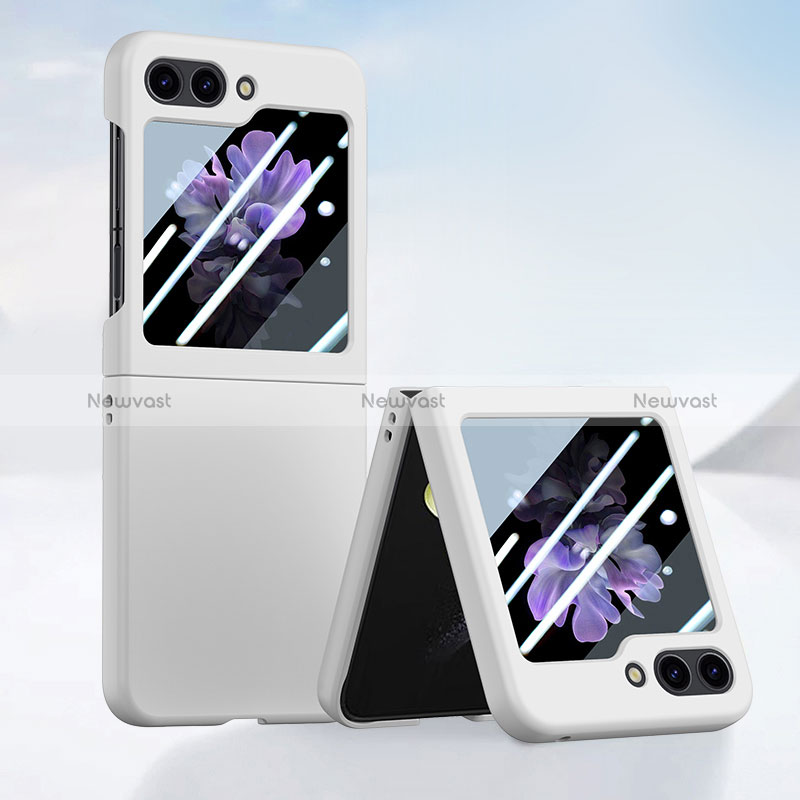 Hard Rigid Plastic Matte Finish Front and Back Cover Case 360 Degrees SD1 for Samsung Galaxy Z Flip5 5G White