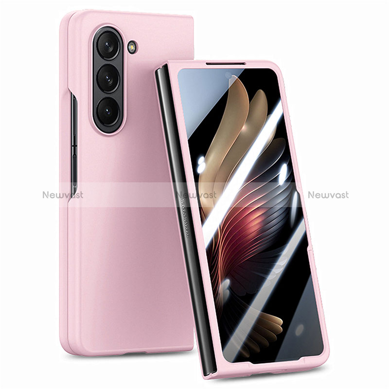 Hard Rigid Plastic Matte Finish Front and Back Cover Case 360 Degrees SD1 for Samsung Galaxy Z Fold5 5G Rose Gold