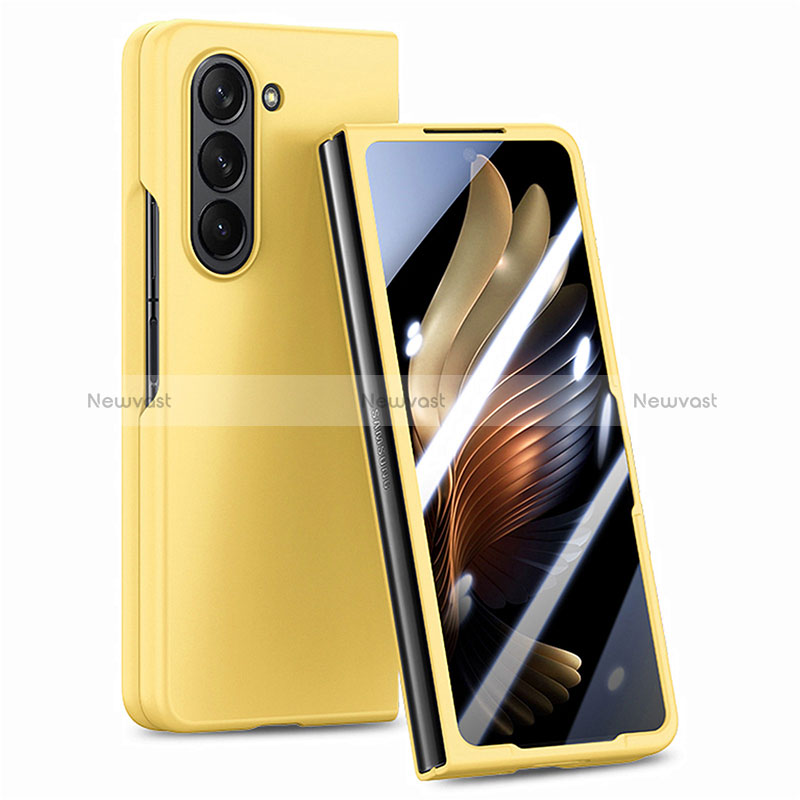 Hard Rigid Plastic Matte Finish Front and Back Cover Case 360 Degrees SD1 for Samsung Galaxy Z Fold5 5G Yellow