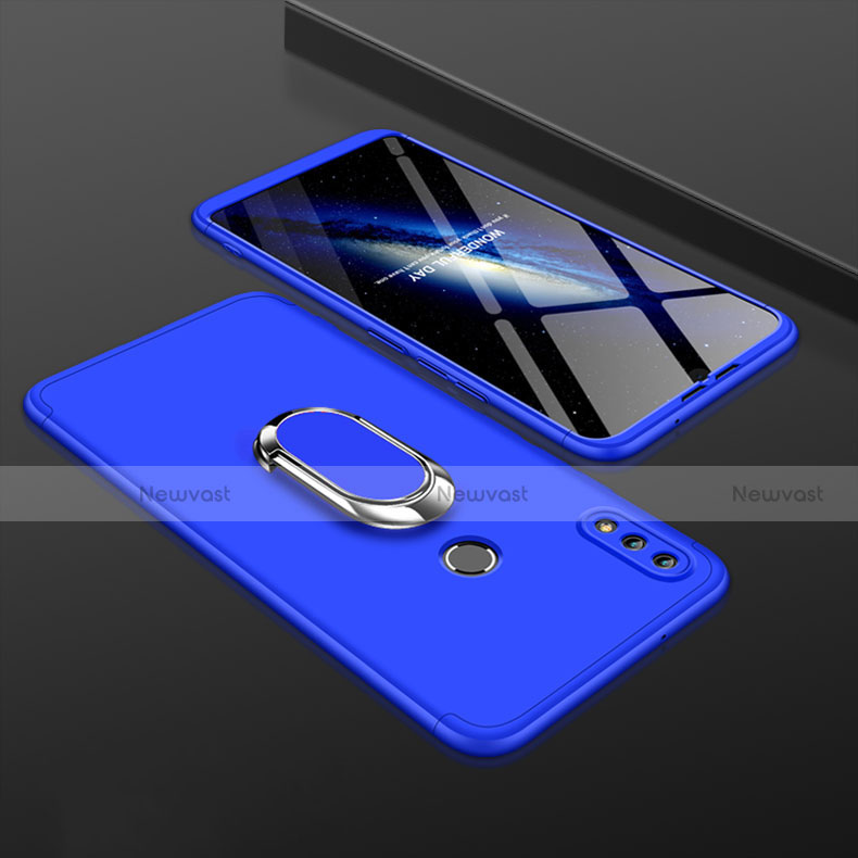 Hard Rigid Plastic Matte Finish Front and Back Cover Case 360 Degrees with Finger Ring Stand for Huawei Enjoy 9 Plus Blue