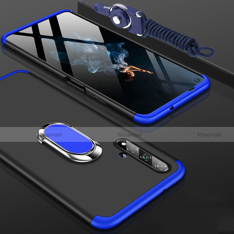 Hard Rigid Plastic Matte Finish Front and Back Cover Case 360 Degrees with Finger Ring Stand for Huawei Honor 20 Blue and Black