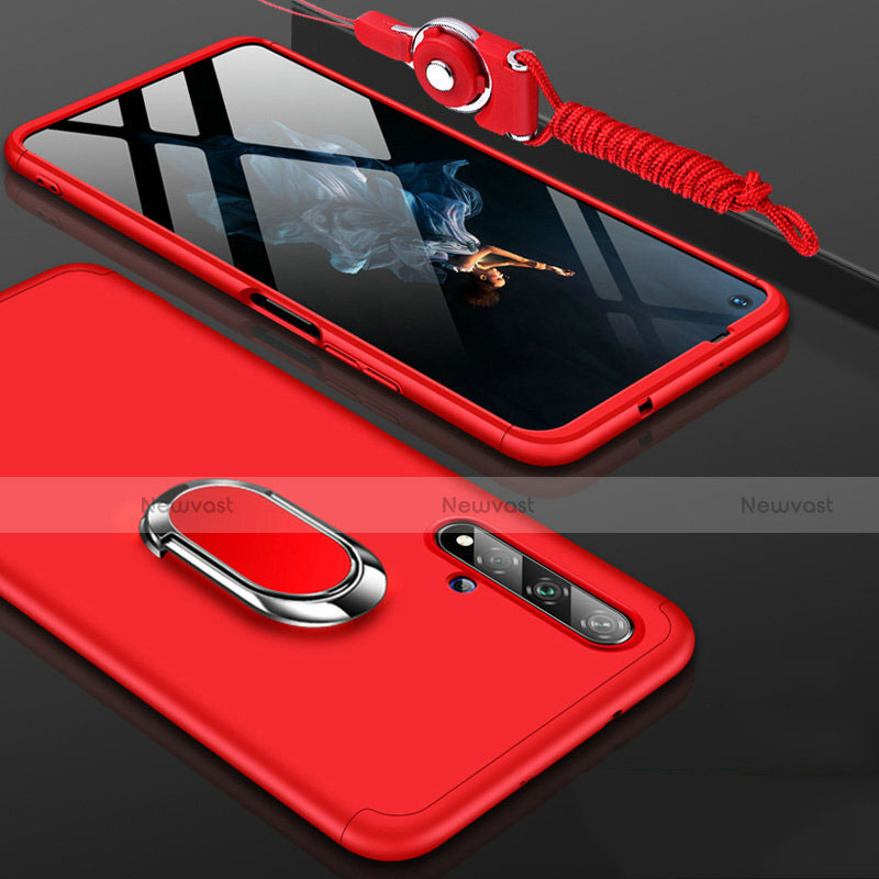 Hard Rigid Plastic Matte Finish Front and Back Cover Case 360 Degrees with Finger Ring Stand for Huawei Honor 20S Red