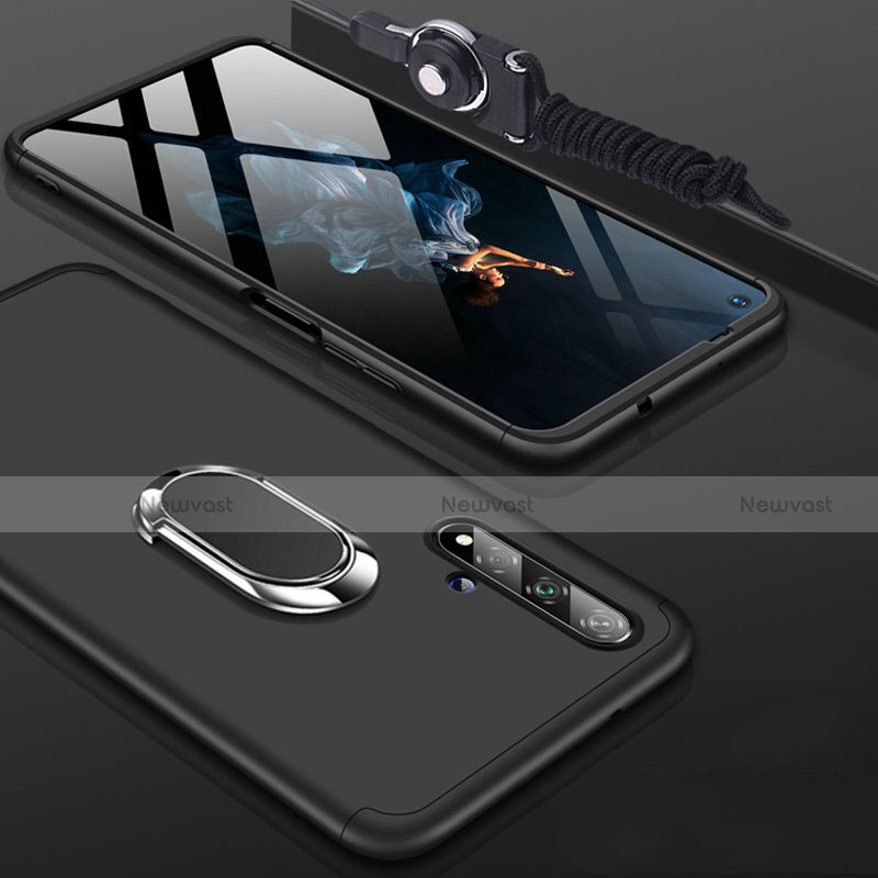 Hard Rigid Plastic Matte Finish Front and Back Cover Case 360 Degrees with Finger Ring Stand for Huawei Nova 5T Black