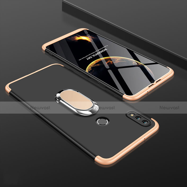 Hard Rigid Plastic Matte Finish Front and Back Cover Case 360 Degrees with Finger Ring Stand for Huawei Y9 (2019) Gold and Black