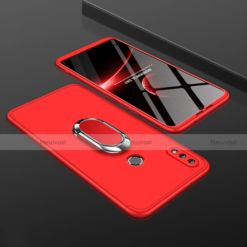Hard Rigid Plastic Matte Finish Front and Back Cover Case 360 Degrees with Finger Ring Stand for Huawei Y9 (2019) Red