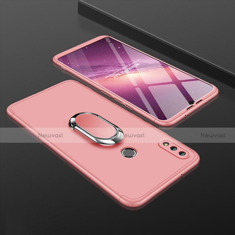 Hard Rigid Plastic Matte Finish Front and Back Cover Case 360 Degrees with Finger Ring Stand for Huawei Y9 (2019) Rose Gold