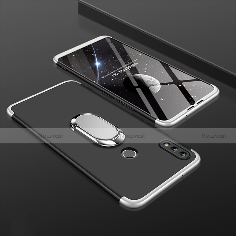 Hard Rigid Plastic Matte Finish Front and Back Cover Case 360 Degrees with Finger Ring Stand for Huawei Y9 (2019) Silver