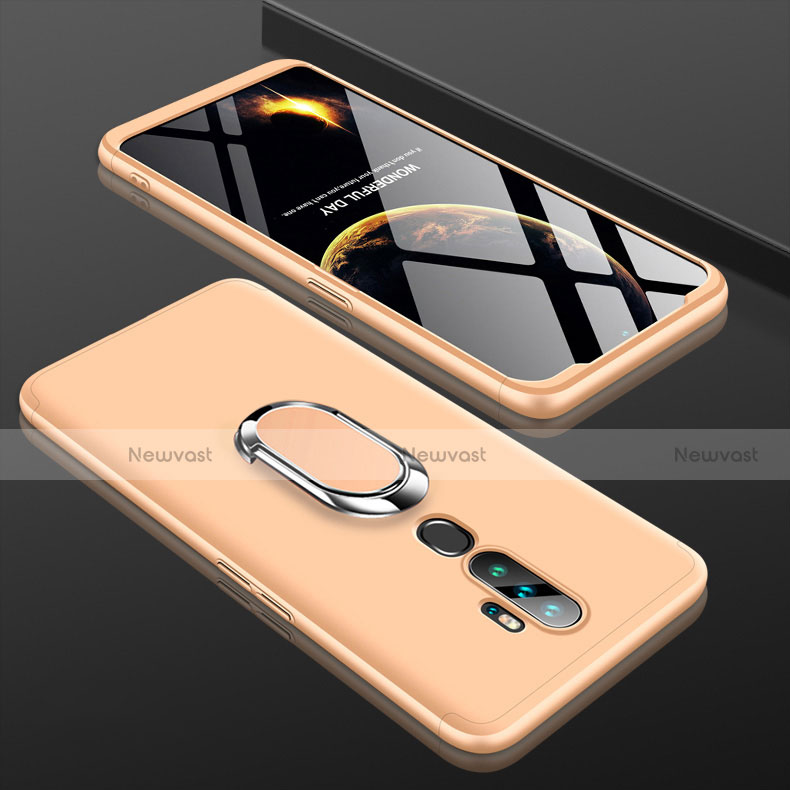 Hard Rigid Plastic Matte Finish Front and Back Cover Case 360 Degrees with Finger Ring Stand for Oppo A9 (2020) Gold