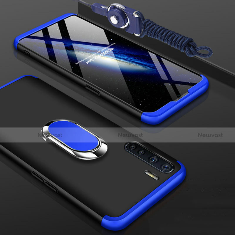 Hard Rigid Plastic Matte Finish Front and Back Cover Case 360 Degrees with Finger Ring Stand for Oppo A91 Blue and Black