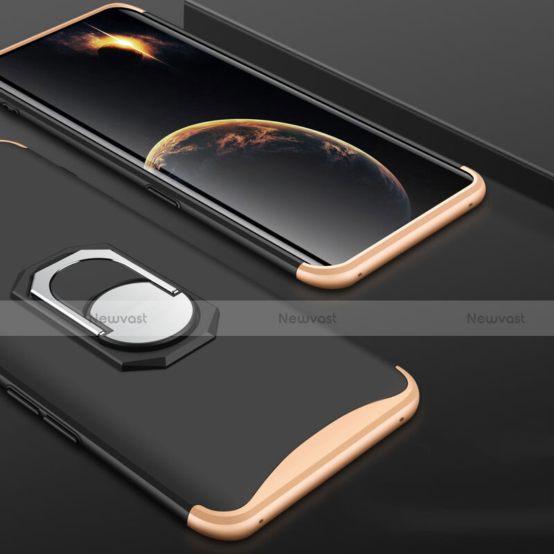 Hard Rigid Plastic Matte Finish Front and Back Cover Case 360 Degrees with Finger Ring Stand for Oppo Find X Gold and Black