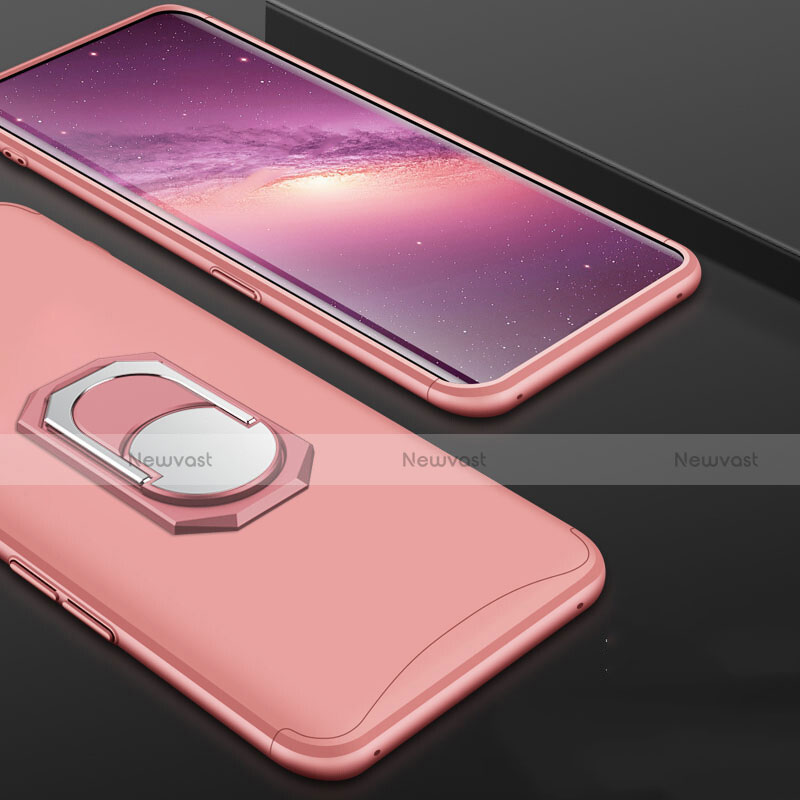 Hard Rigid Plastic Matte Finish Front and Back Cover Case 360 Degrees with Finger Ring Stand for Oppo Find X Rose Gold