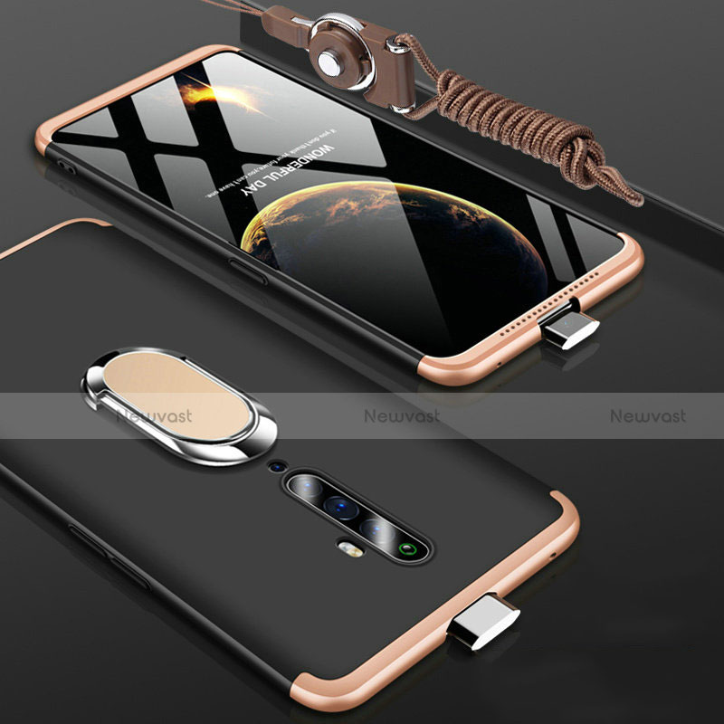 Hard Rigid Plastic Matte Finish Front and Back Cover Case 360 Degrees with Finger Ring Stand for Oppo Reno2 Z Gold and Black