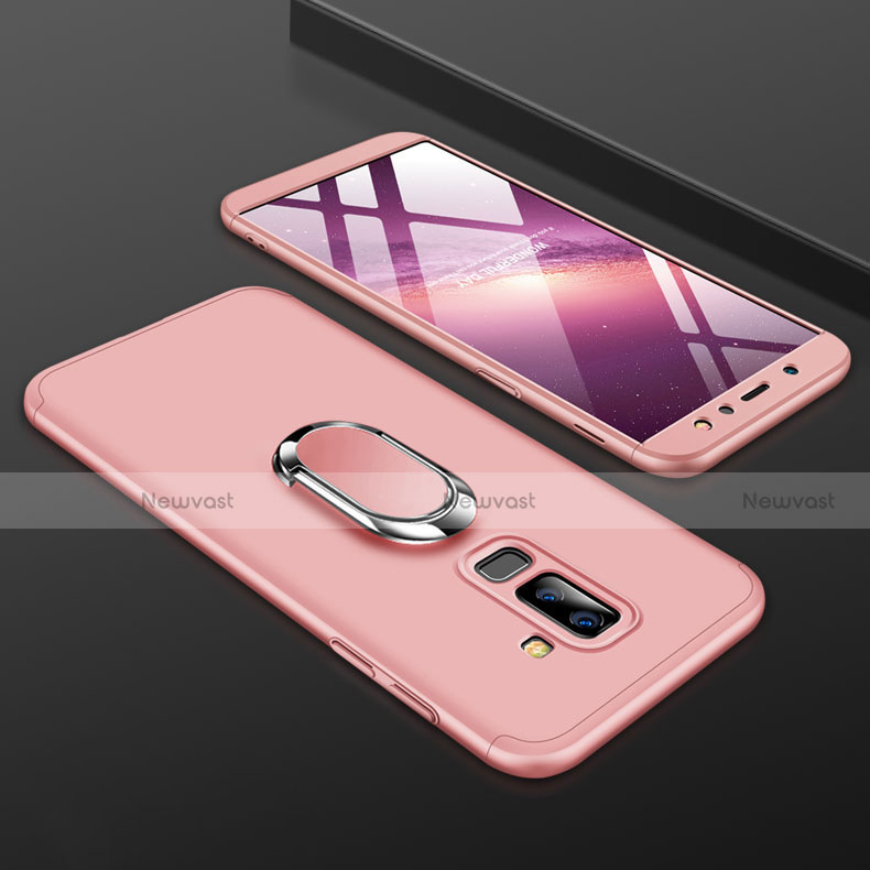 Hard Rigid Plastic Matte Finish Front and Back Cover Case 360 Degrees with Finger Ring Stand for Samsung Galaxy A6 Plus (2018) Pink