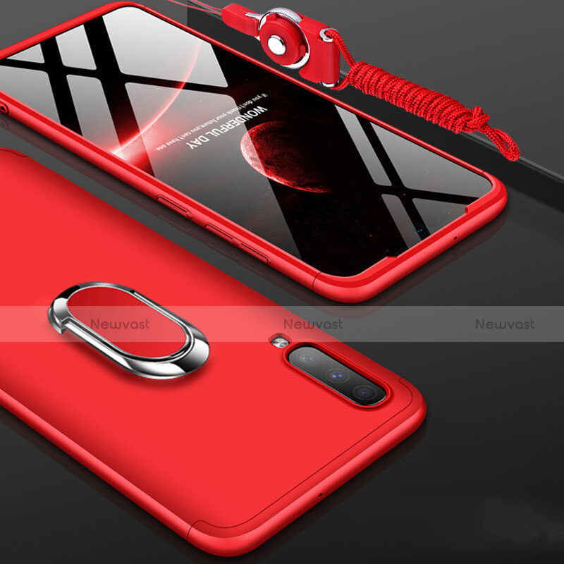 Hard Rigid Plastic Matte Finish Front and Back Cover Case 360 Degrees with Finger Ring Stand for Samsung Galaxy A70 Red