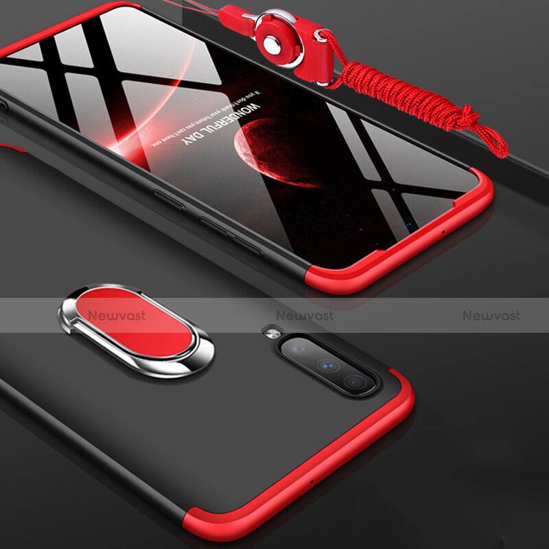 Hard Rigid Plastic Matte Finish Front and Back Cover Case 360 Degrees with Finger Ring Stand for Samsung Galaxy A70S Red and Black