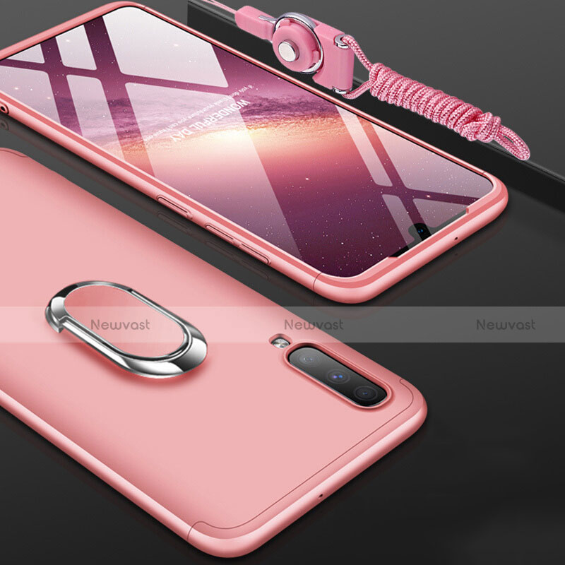 Hard Rigid Plastic Matte Finish Front and Back Cover Case 360 Degrees with Finger Ring Stand for Samsung Galaxy A90 5G Rose Gold