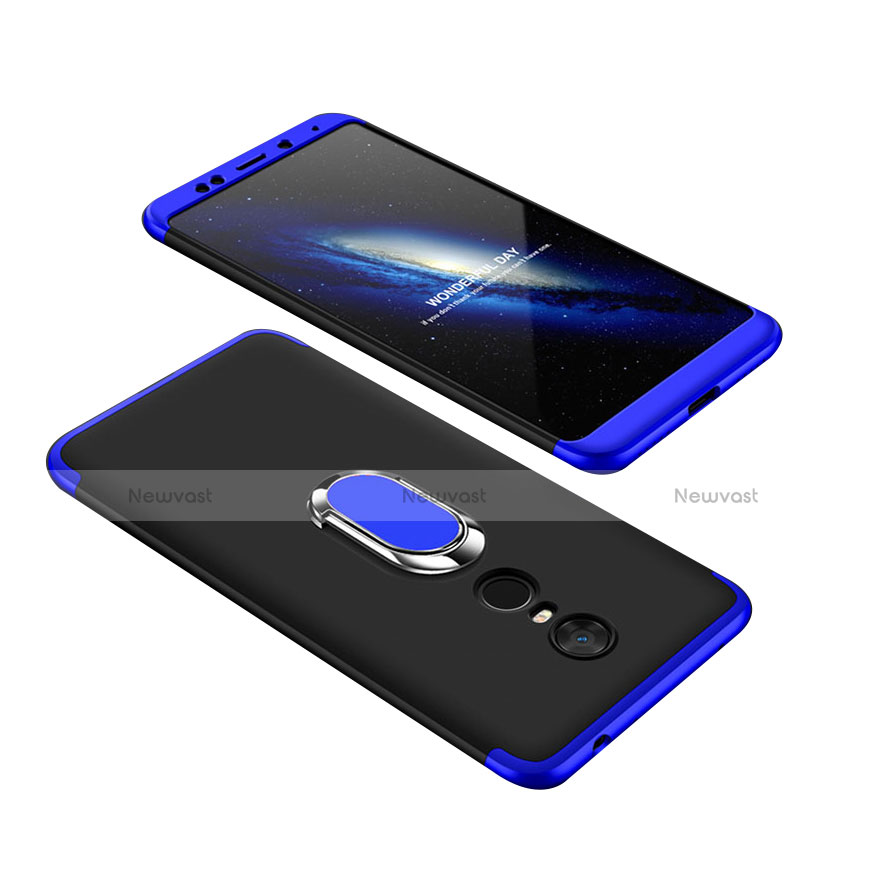 Hard Rigid Plastic Matte Finish Front and Back Cover Case 360 Degrees with Finger Ring Stand for Xiaomi Redmi 5 Plus Blue