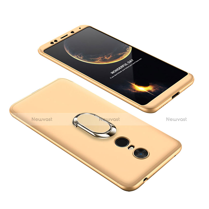 Hard Rigid Plastic Matte Finish Front and Back Cover Case 360 Degrees with Finger Ring Stand for Xiaomi Redmi 5 Plus Gold