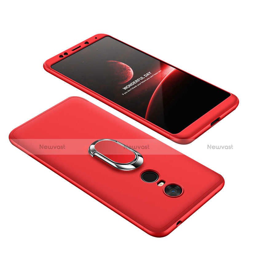 Hard Rigid Plastic Matte Finish Front and Back Cover Case 360 Degrees with Finger Ring Stand for Xiaomi Redmi 5 Plus Red