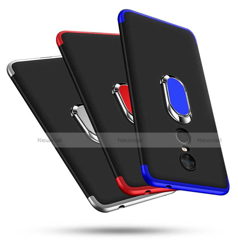 Hard Rigid Plastic Matte Finish Front and Back Cover Case 360 Degrees with Finger Ring Stand for Xiaomi Redmi Note 5 Indian Version