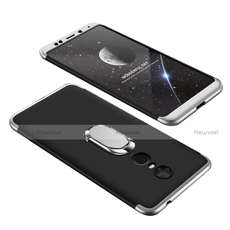 Hard Rigid Plastic Matte Finish Front and Back Cover Case 360 Degrees with Finger Ring Stand for Xiaomi Redmi Note 5 Indian Version Silver