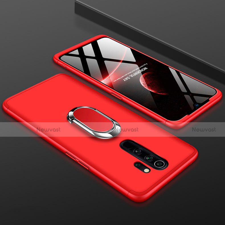 Hard Rigid Plastic Matte Finish Front and Back Cover Case 360 Degrees with Finger Ring Stand for Xiaomi Redmi Note 8 Pro Red