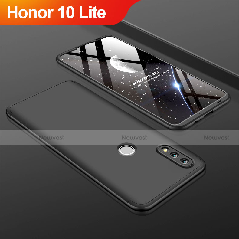 Hard Rigid Plastic Matte Finish Front and Back Cover Case 360 Degrees with Finger Ring Stand Q01 for Huawei Honor 10 Lite Black