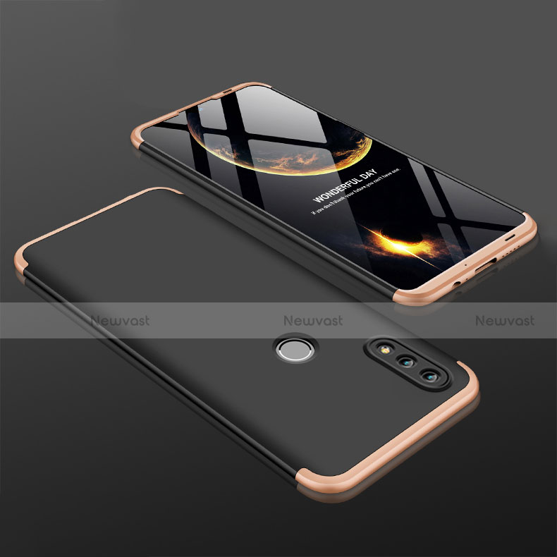 Hard Rigid Plastic Matte Finish Front and Back Cover Case 360 Degrees with Finger Ring Stand Q01 for Huawei Honor 10 Lite Gold and Black