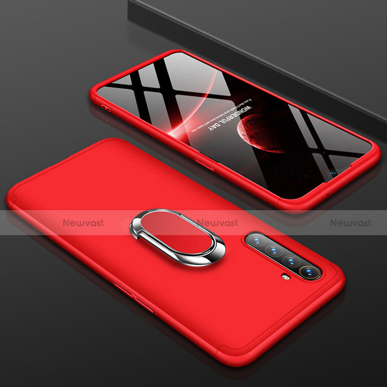 Hard Rigid Plastic Matte Finish Front and Back Cover Case 360 Degrees with Finger Ring Stand R01 for Realme X2 Red