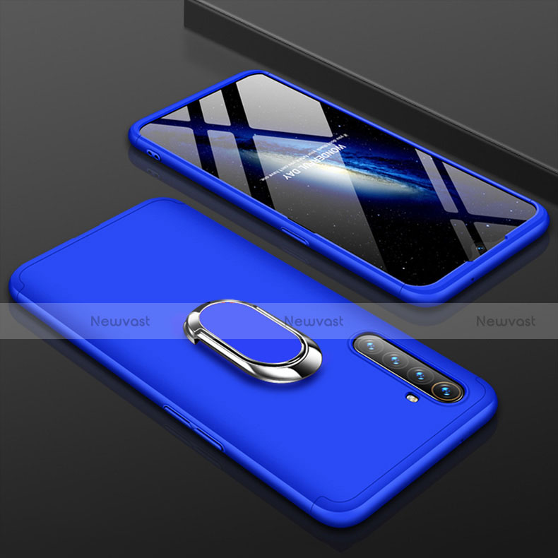 Hard Rigid Plastic Matte Finish Front and Back Cover Case 360 Degrees with Finger Ring Stand R01 for Realme XT Blue