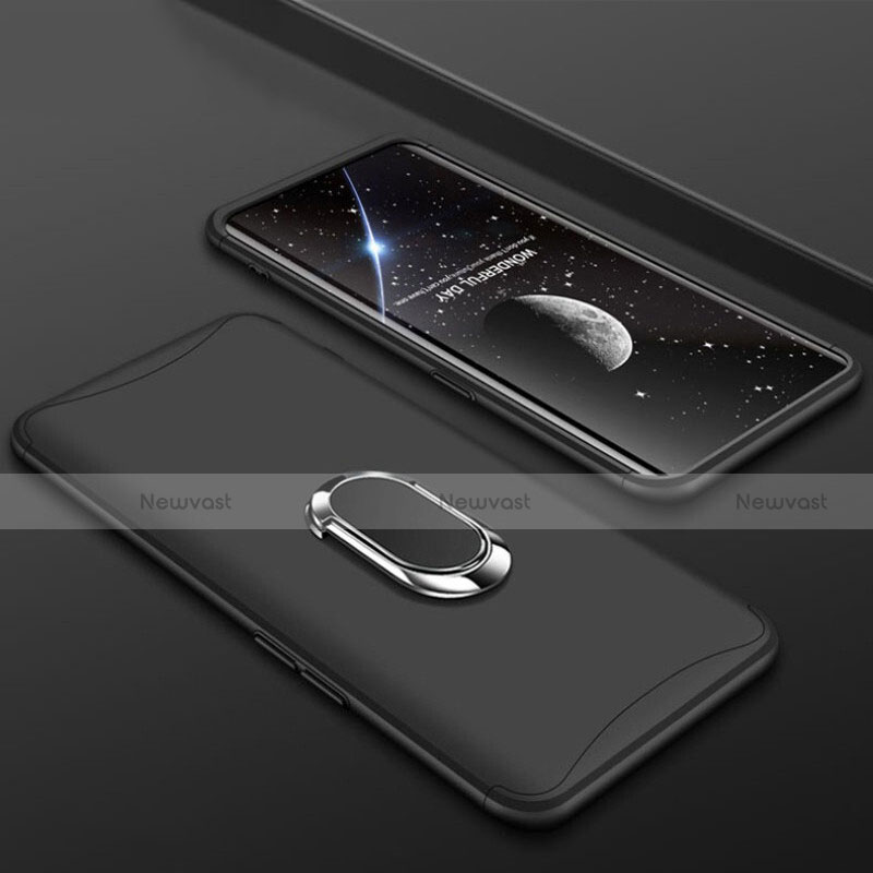 Hard Rigid Plastic Matte Finish Front and Back Cover Case 360 Degrees with Finger Ring Stand S01 for Oppo Find X Black