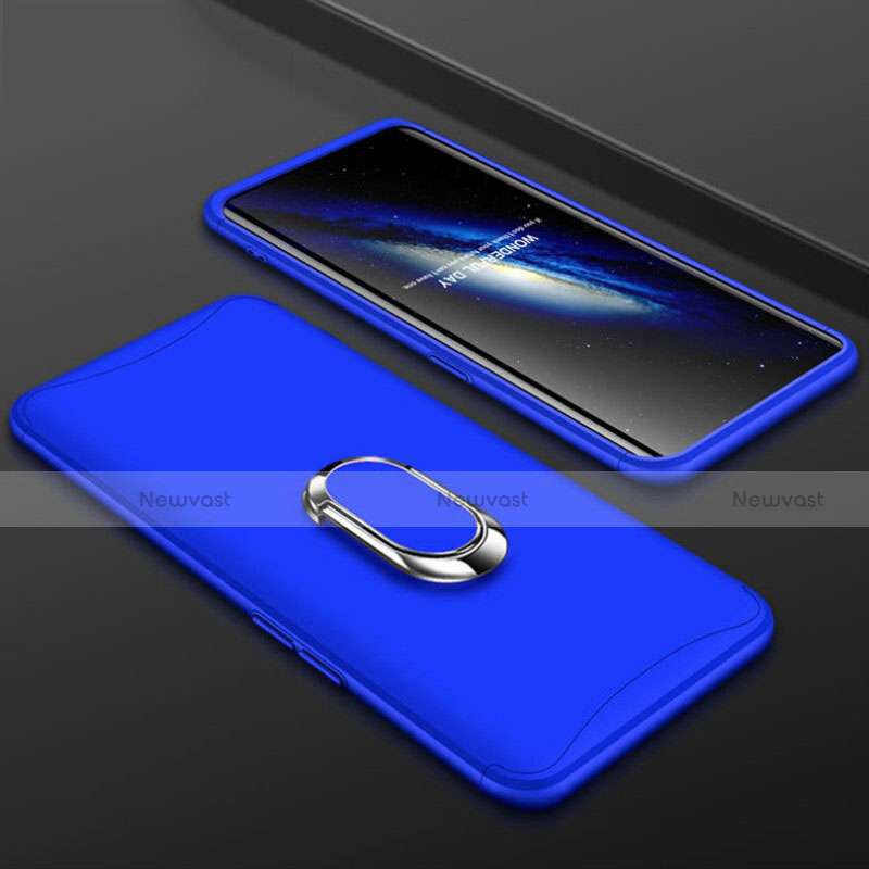 Hard Rigid Plastic Matte Finish Front and Back Cover Case 360 Degrees with Finger Ring Stand S01 for Oppo Find X Blue