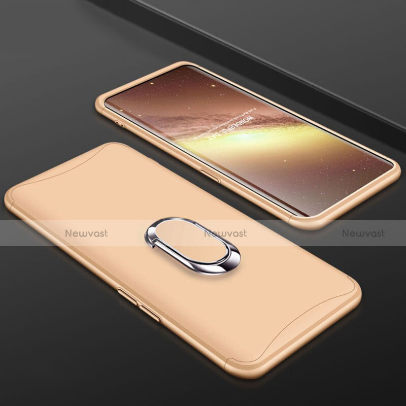 Hard Rigid Plastic Matte Finish Front and Back Cover Case 360 Degrees with Finger Ring Stand S01 for Oppo Find X Gold