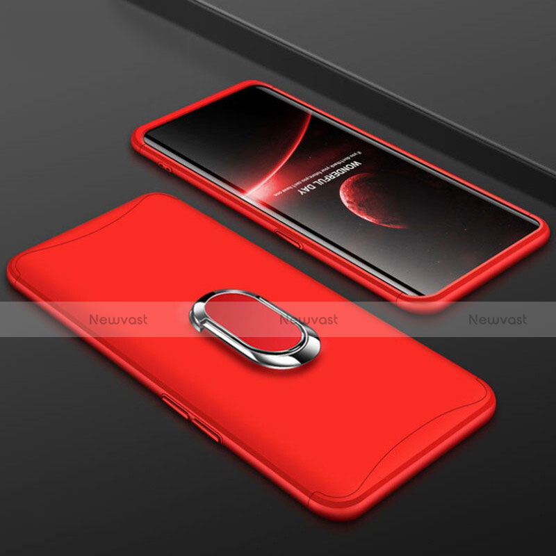 Hard Rigid Plastic Matte Finish Front and Back Cover Case 360 Degrees with Finger Ring Stand S01 for Oppo Find X Red