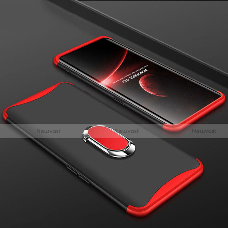 Hard Rigid Plastic Matte Finish Front and Back Cover Case 360 Degrees with Finger Ring Stand S01 for Oppo Find X Super Flash Edition Red and Black