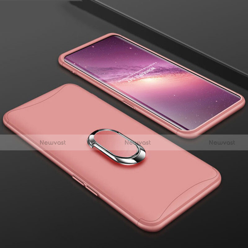 Hard Rigid Plastic Matte Finish Front and Back Cover Case 360 Degrees with Finger Ring Stand S01 for Oppo Find X Super Flash Edition Rose Gold